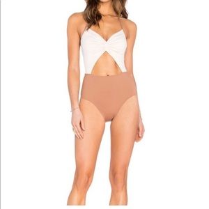 Free People Koreswim Flora One Piece Swimsuit Clay Cream & Tan Sz M